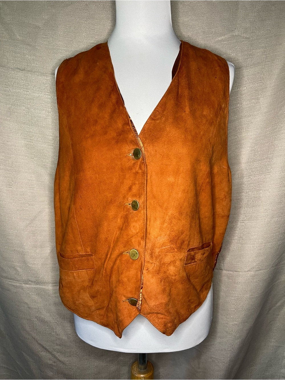 Vintage-Style Satin Vest in Deep Copper Brown